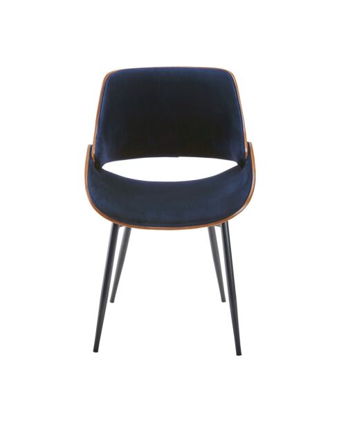 Chaise finition noyer avec assise en velours bleu Mannix - 56 x 54 x 78 cm