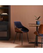 Chaise finition noyer avec assise en velours bleu Mannix - 56 x 54 x 78 cm