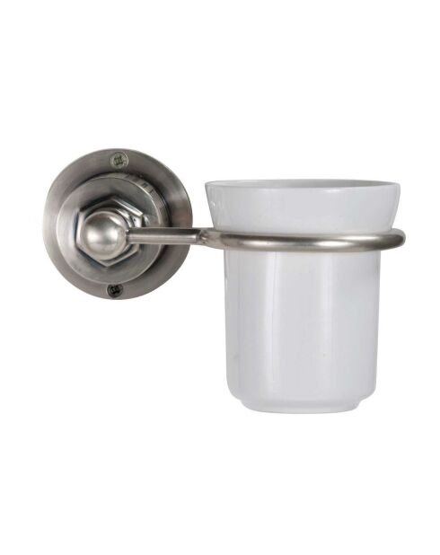 Porte-brosse à dents en métal finition argent vieilli Durand - 8 x 7 x 14 cm