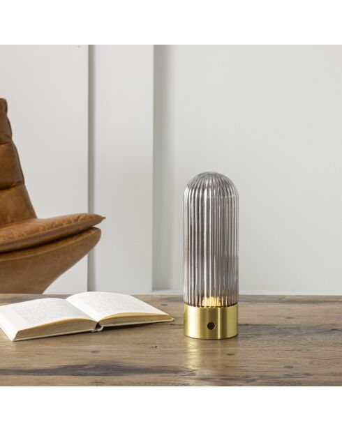 Lampe portable en métal doré et verre fumé H27 cm Touareg - 9 x 9 x 27 cm