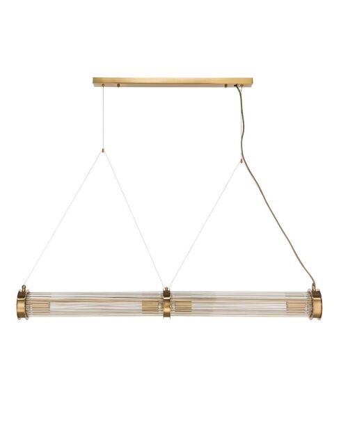 Lustre tube double en métal couleur laiton et verre - 120 x 12 x 120 cm
