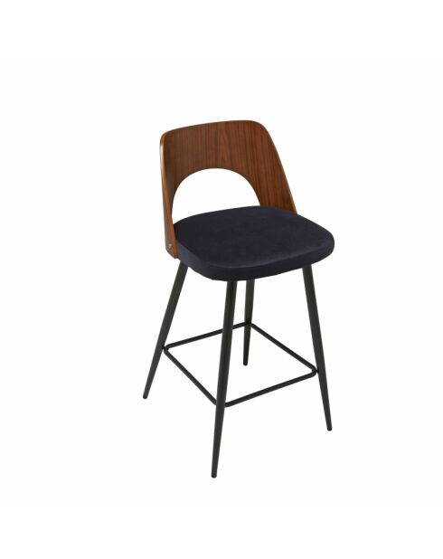 Chaise de comptoir en velours bleu Austin - 45 x 47 x 90 cm