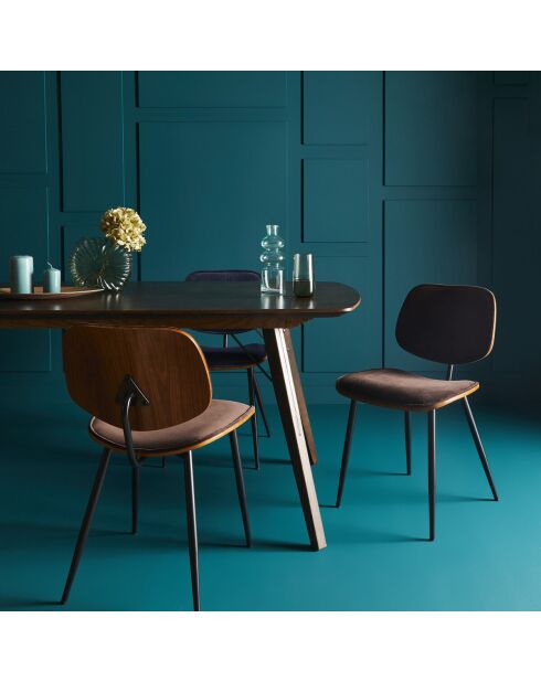 Lot de 6 chaises en velours marron piètement en métal Olympia - 46 x 45 x 77 cm