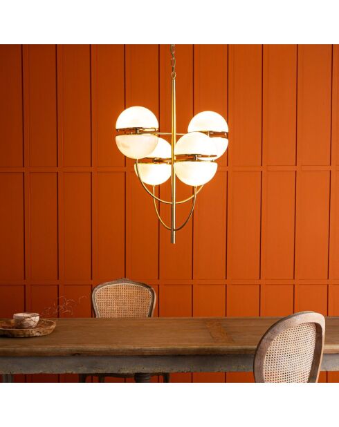 Lustre en métal doré avec globes en opaline Montparnasse - 76 x 76 x 100 cm