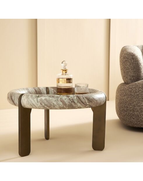 Petite table basse en marbre et métal Prosper - 60 x 60 x 35 cm