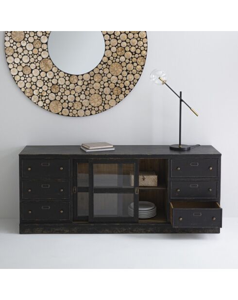 Buffet en bois massif et verre Amsterdam - 200 x 50 x 80 cm