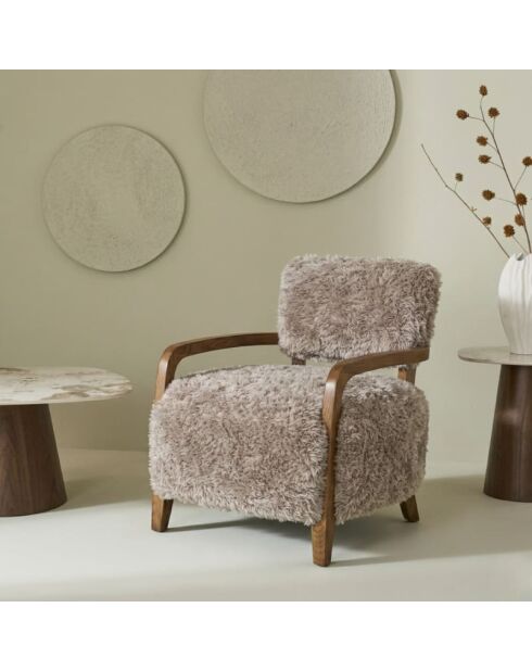 Fauteuil en tissu beige façon fourrure Gengis - 71 x 75 x 78 cm