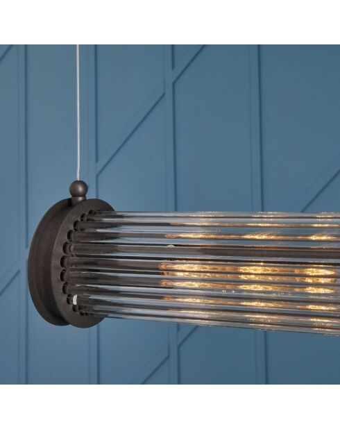 Lustre tube simple en métal galvanisé couleur gris et verre - 60 x 12 x 120 cm