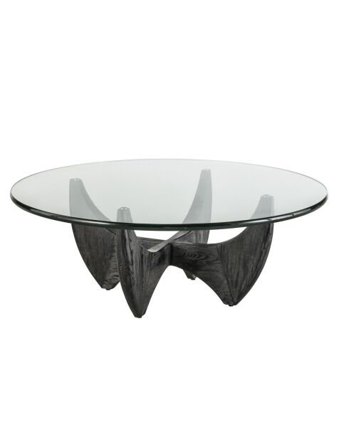Table basse ronde en chêne massif noir avec plateau en verre Harper - 100 x 100 x 35 cm