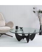 Table basse ronde en chêne massif noir avec plateau en verre Harper - 100 x 100 x 35 cm