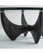 Table basse ronde en chêne massif noir avec plateau en verre Harper - 100 x 100 x 35 cm