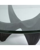 Table basse ronde en chêne massif noir avec plateau en verre Harper - 100 x 100 x 35 cm