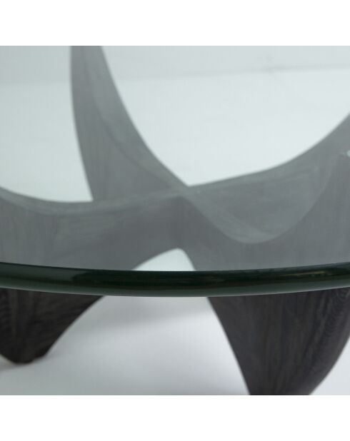 Table basse ronde en chêne massif noir avec plateau en verre Harper - 100 x 100 x 35 cm