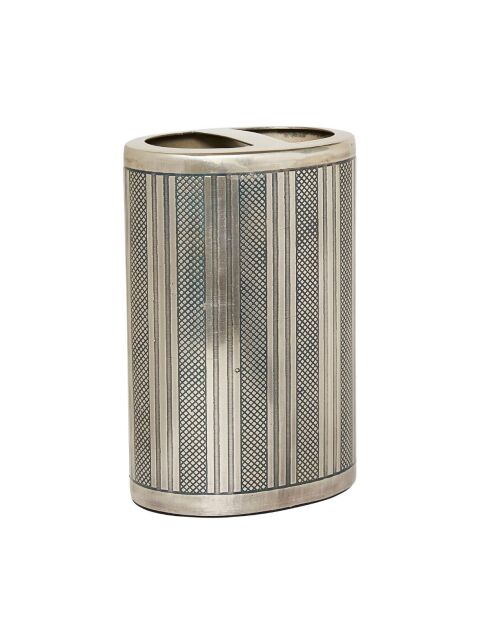 Porte-brosse à dents en métal finition argent vieilli Durand - 9 x 7 x 13 cm