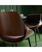 Chaise finition noyer avec assise en velours marron Mannix - 56 x 54 x 78 cm