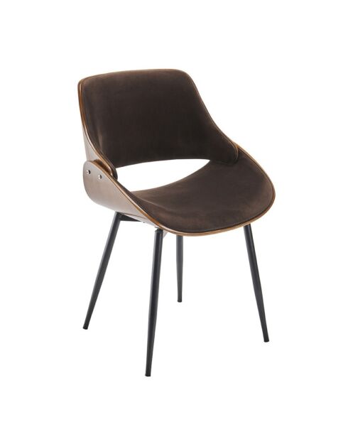 Chaise finition noyer avec assise en velours marron Mannix - 56 x 54 x 78 cm