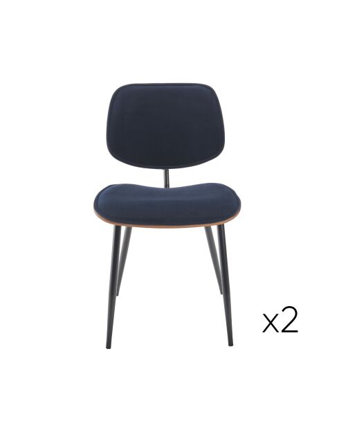 Lot de 2 chaises en velours bleu piètement en métal Olympia - 46 x 45 x 77 cm