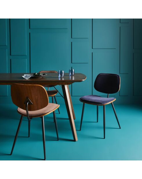 Lot de 2 chaises en velours bleu piètement en métal Olympia - 46 x 45 x 77 cm