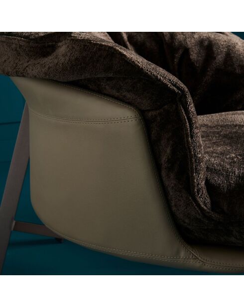 Fauteuil en vinyle beige avec assise amovible marron Bob - 83 x 83 x 63 cm
