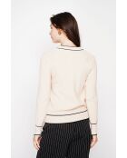 Pullover in misto cashmere con scollo a V color crema e fiocco