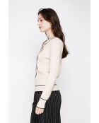 Pullover in misto cashmere con scollo a V color crema e fiocco