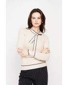 Pullover in misto cashmere con scollo a V color crema e fiocco