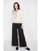 Pullover in misto cashmere con scollo a V color crema e fiocco