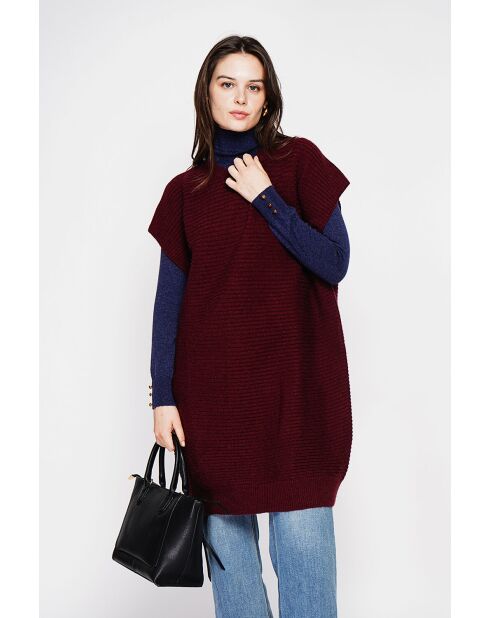 Bordeauxrode poncho-jurk met ronde hals