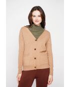 Camelkleurig vest met v-hals en knoopsluiting
