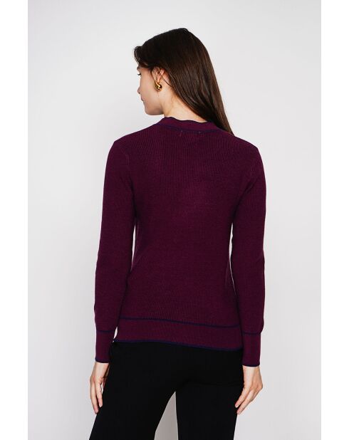 Jersey de mezcla de cachemir con cuello en V y lazo burdeos