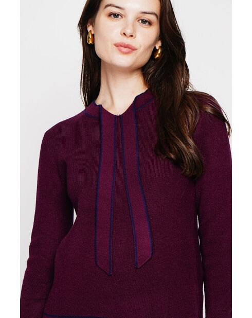 Jersey de mezcla de cachemir con cuello en V y lazo burdeos