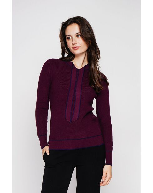 Jersey de mezcla de cachemir con cuello en V y lazo burdeos