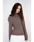 Jersey en mezcla de cachemir con cuello alto en color topo
