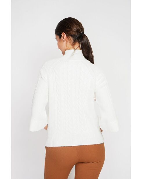 Jersey de cuello alto con cables naturales