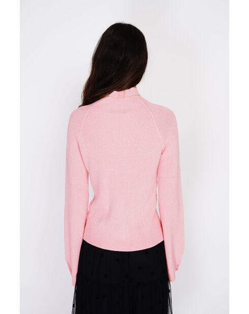 Jersey rosa de cuello alto en mezcla de cachemir