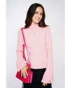 Rosafarbener Pullover aus einer Kaschmirmischung mit Stehkragen