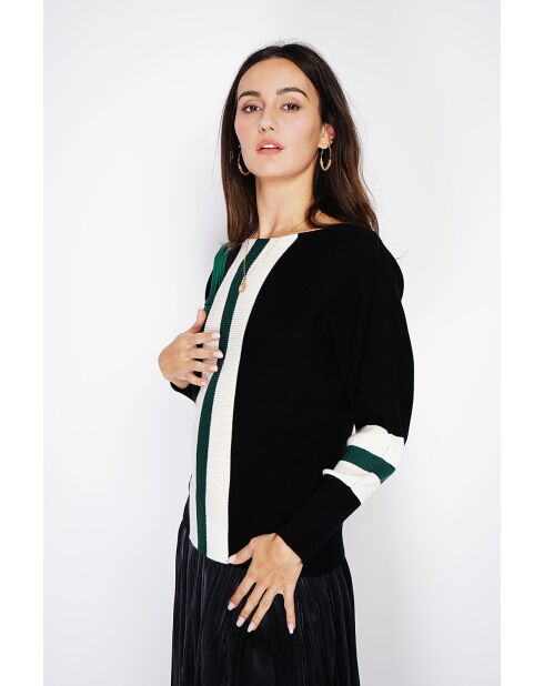 Maglia girocollo nera in misto cashmere