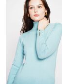 Pull col roulé classique turquoise