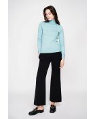 Pull col roulé classique turquoise