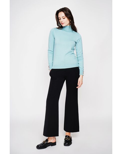Pull col roulé classique turquoise