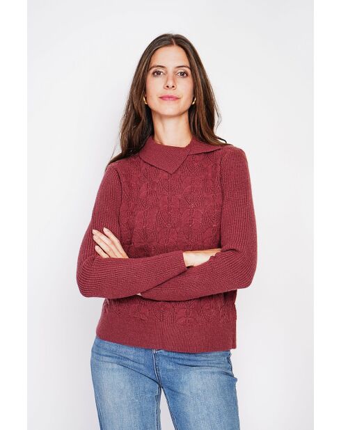 Pull col roulé croisé à manche longue bordeaux