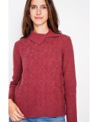 Jersey burdeos de cuello alto con doble botonadura
