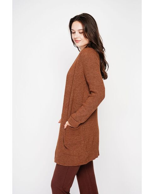 Bruine lange vest met sjaalkraag