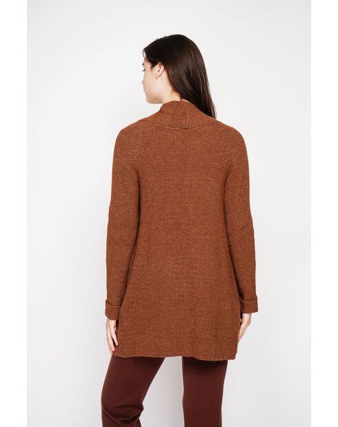 Bruine lange vest met sjaalkraag