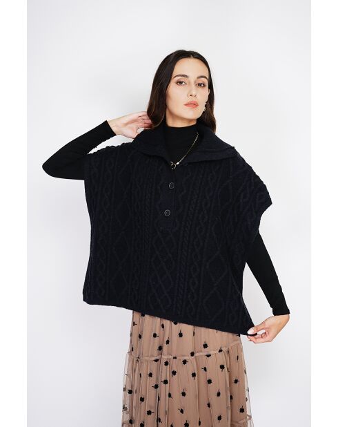 Felpa grande nera in misto cashmere con cappuccio