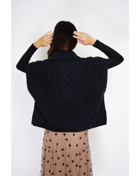 Felpa grande nera in misto cashmere con cappuccio