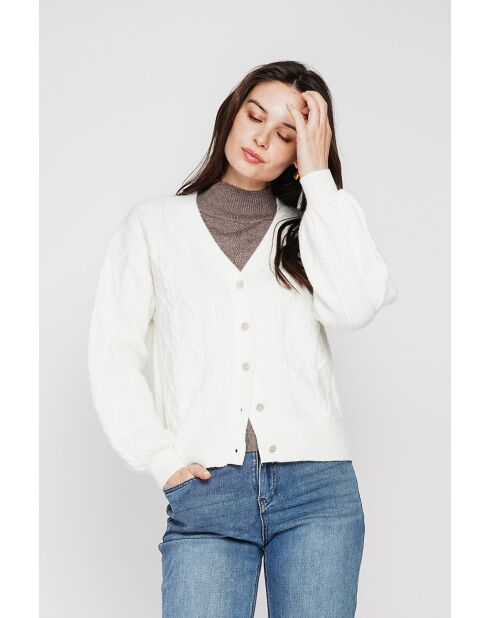 Gilet col v oversize à manches longeurs naturel