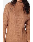 Dunkler kamelfarbener Pullover mit Stehkragen