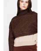 Poncho corto a collo alto color caffè