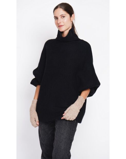 Zwarte poncho-trui met col
